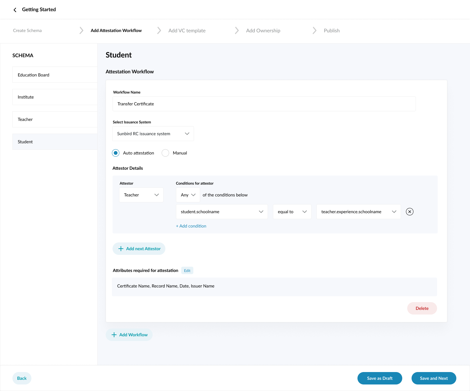 Attestation workflow UI